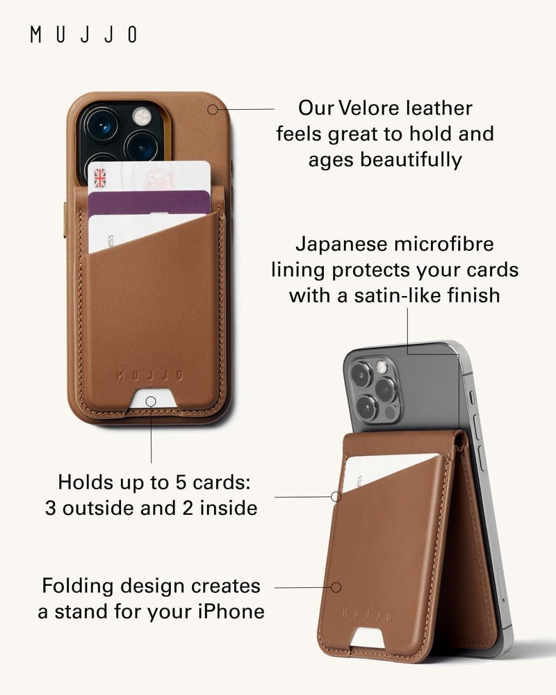 Mujjo Magsafe Compatible Leather Wallet Stand - Tan - Image 2